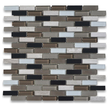 Glass Mosaic Tile Brown Grey Glass Stainless Steel Athens Gray Marble, 1 sheet