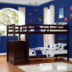 ATLAS CLEAN LINES KIDS CHERRY WOOD TWIN TWIN BUNK BEDS STAIRS STORAGE - Bunk Beds