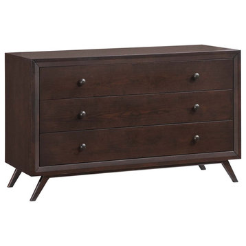 Mid Century Dresser, Splayed Legs With Large Drawers & Beveled Edge, Cappuccino