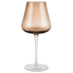 blomus - Belo Red Wine Glasses, 20oz, Set of 2,  Coffee - blomus BELO Red Wine Glasses - 20 Ounce - Set of 2 are hand blown by experienced artisans which makes every item an exquisite piece of uniquely crafted pleasure. Coffee colored glass body is held high by a clear stem. Designed by Frederike Martens. 20.3 fluid ounces / 600ml. 9.6 in / 24.5 cm height x 4.3 in / 11 cm diameter. Body is colored, stem and base are clear. Rim is cut and polished. This item ships as a set of 2 red wine glasses. Mouth blown glass may create subtle variances such as flow lines, small bubbles, and minimally different material thicknesses which let the color elegantly vary from piece to piece and add to the beauty and uniqueness of each hand-crafted piece. Complete your BELO sets with white wine glasses, red wine glasses, champagne flutes, champagne saucers, tumblers, water carafe and wine decanter.  Dishwasher safe.