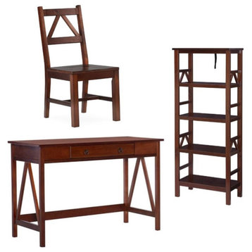 Home Square 3-Piece Set with Writing Desk & Four Shelf Bookcase & Dining Chair