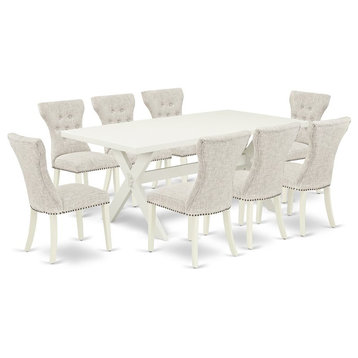 East West Furniture X-Style 9-piece Wood Dining Set in Linen White/Doeskin