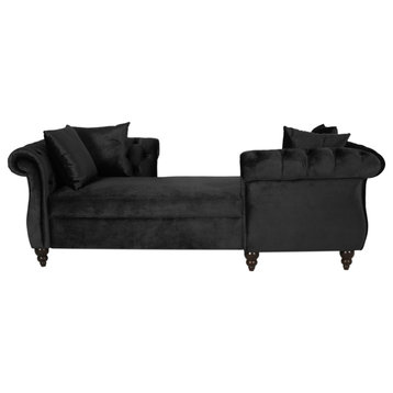 Harrisville Modern Tufted Velvet Tete-a-Tete Chaise Lounge with Accent Pillows,