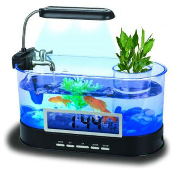 Modern Home USB Desktop Aquarium with Light/Clock Organizer