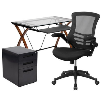 Flash Furniture 3 Piece Work from Home Office Desk Set in Black
