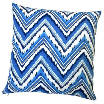18" Blue Chevron Zig Zag Outdoor Throw Pillows, Set Of 2, Pillow Cover Without P