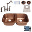 Kandinsky 32.25" Undermount Copper Kitchen Sink, Bridge Faucet and Drains