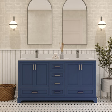Maya Bathroom Vanity, Navy Blue, 60", Vanity, Countertop, Sink