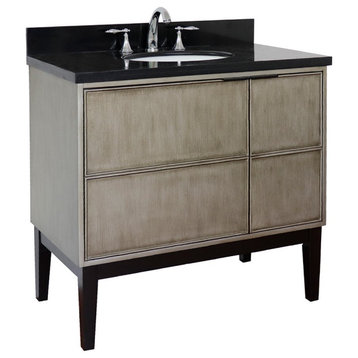 37" Single Vanity, Linen Brown Finish With Black Galaxy Top And Oval Sink