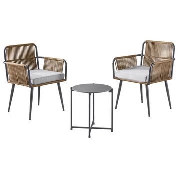 Alburgh All-Weather Outdoor Conversation Set, Two Rope Chairs, Cocktail Table