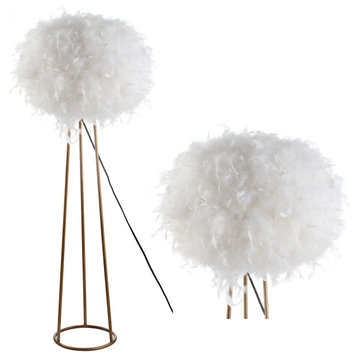Stork 52" Feather Metal LED Floor Lamp, White and Gold