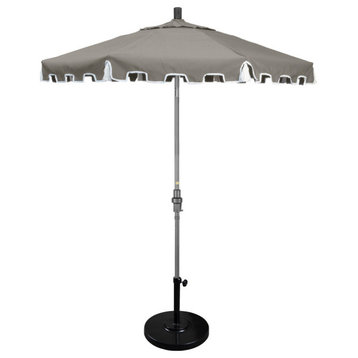 7.5' Hammertone Gray Greek Key Patio Umbrella With Ribs and Tassels, Charcoal