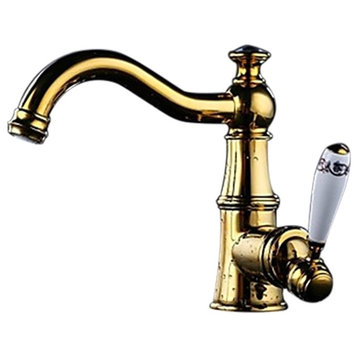 Lenox Gold Plated Bathroom Vessel Sink Faucet Single Ceramic Handle