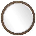 Uttermost - Uttermost Wayde Gold Bark Round Mirror - This Classic Round Mirror Showcases A Modern Style That Is Easy To Place In Any Design. The Solid Wood Frame Is Covered In A Layer Of Preserved Natural Tree Bark, With Noticeable Deep Texture. Each Piece Is Finished In A Heavily Distressed Antiqued Metallic Gold Leaf. The Mirror Is Surrounded By A Considerable 1 1/4" Bevel.