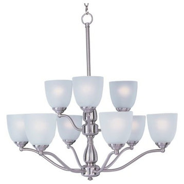 Stefan 9-Light Chandelier, Satin Nickel With Frosted Glass/Shade
