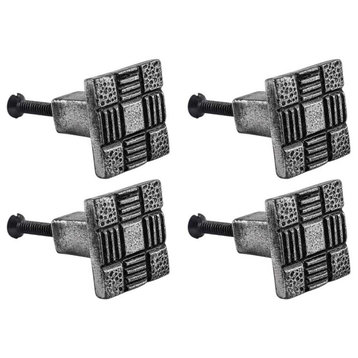 Cabinet Knob Drawer Pull Square Aztec Pewter Finish Iron Pack Of 4