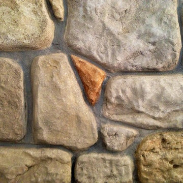 Painted brick to "stone" fireplace