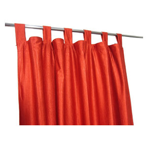 Mogul Interior - Orange Tab Top Indian Sari Curtain / Drape / Panel- Pair Window, 48"x84" - Curtains