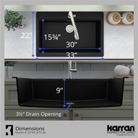 Karran Top Mount 33" Single Bowl Quartz Workstation Kitchen Sink, Black