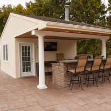 outdoor lighting around pool and shed
