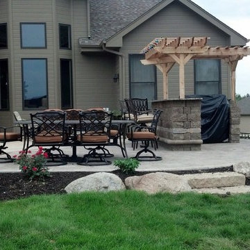 Paver Patio, Grill Enclosure, Outdoor Living Space, Rock Bubbler and Fire Pit