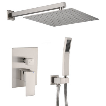 10"Wall Mounted Rainfall Shower System, Brushed Nickel