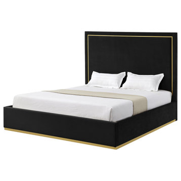 Inspired Home Marceline Bed Upholstered, Black Velvet King