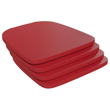 4PK Red Poly Resin Wood Square Seats