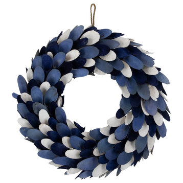 Wooden Petal Wreath 15" Blue and White