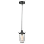 Innovations Lighting - 1-Light Dimmable LED Kingsbury 6" Pendant, Matte Black, Glass: Clear - The Austere makes quite an impact. Its industrial vintage look transports you back in time while still offering a crisp contemporary feel. This sultry collection has a 180 degree adjustable swivel that allows for more depth of lighting when needed.