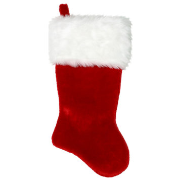 20" Red and White Plush Traditional Christmas Stocking with Cuff
