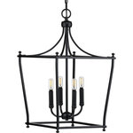 Progress Lighting - Parkhurst Collection Black 4-Light Foyer - Offer a modern spin on a timeless design with the Parkhurst Collection. Lantern-style metal frames create an airy structure ideal for emitting ambient light over memories being made below. Inside the frame perch smooth, simple light bases ready to offer your home a lovely glow.