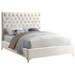Meridian Furniture - Cruz Velvet Upholstered Bed, Cream, Full - Revamp your bedroom space with this sumptuously crafted Cruz full bed from Meridian furniture. The star of the show here is the headboardits tufted with deep button tufts that not only keep its thick padding in place and aloft, but also add a modern, textural look to your space. Sleek cream velvet upholstery feels luxuriously upscale to the touch, and the high headboard and the minimalist platform frame with metal feet add a timelessly contemporary silhouette to your space.