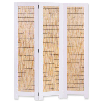 White And Natural Three Panel Room Divider Screen