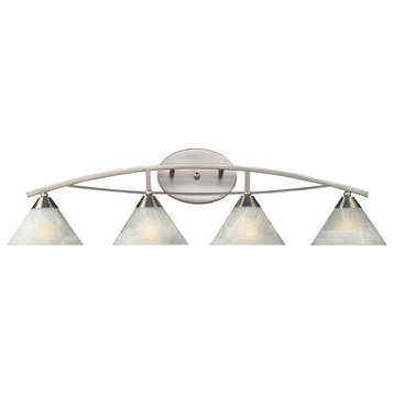 Contemporary Four Light Vanity Light Fixture Cone Shaped Shades-Curved Arm-and