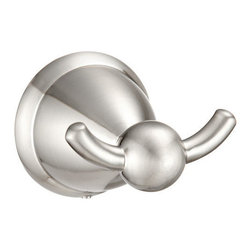 Door Corner - Astor Series Bathroom Collection, Satin Nickel, Double Robe Hook - Robe & Towel Hooks