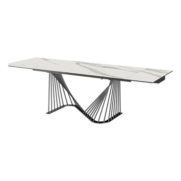 Whiteline Roma Extendable Dining Table In Glass White Ceramic DT1633E-WHT