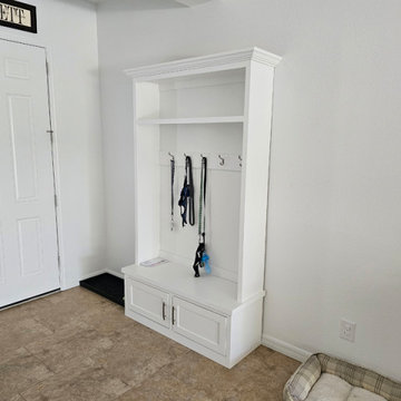 Custom Entryway Hall Tree Bench Cabinet with Center Partition and Shaker Drawers