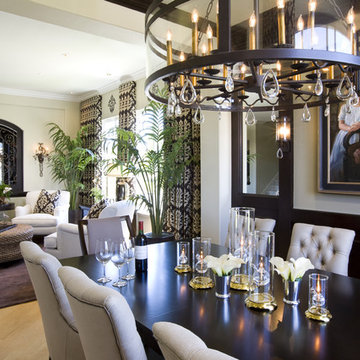 Dining Room with wood paneled wainscot and modern style