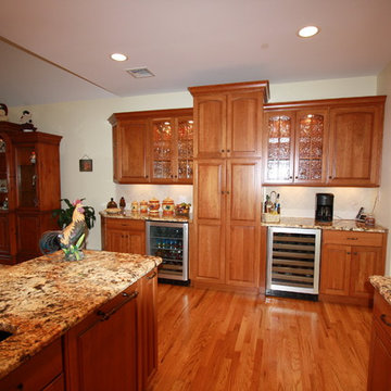Wayne NJ Traditional Kitchen Family Room Combo - Medium Cherry -Granite