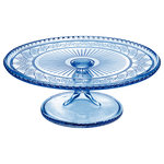Godinger - Claro Footed Cake Plate, Blue - Whether you are serving guests or simply enjoying your favorite beverage. Featuring emblazoned with a vintage-inspired embossed texture. This traditionally styled glassware is a must-have addition to your kitchen or dining table.