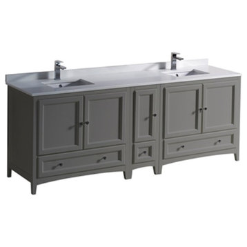 Fresca Oxford 84" Gray Traditional Double Sink Bathroom Cabinets With Top/Sinks
