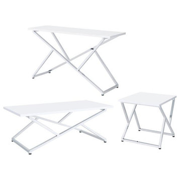 Furniture of America Mergo Contemporary Metal 3-Piece Coffee Table Set in White