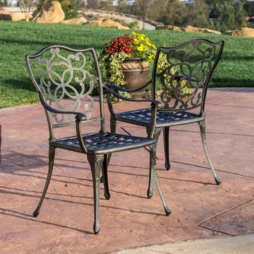 Contemporary Outdoor Patio  Ft. Outdoor Cast Aluminum Dining Chairs (Set of 2)