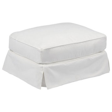 Sunset Trading Americana Box Cushion Fabric Slipcovered Ottoman in White