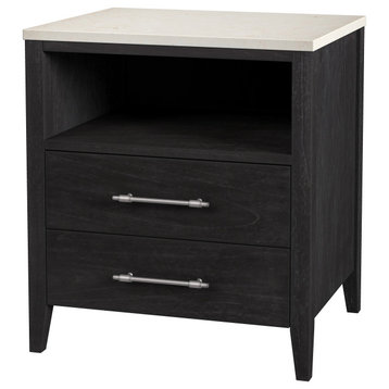 Mayfair 2-Drawer Wood and Marble Nightstand, Washed Black