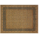 Bareen's Designer Rugs - Semi,Antique Distressed Low,Pile Alana Tan/Teal Blue Wool Rug, 7'11 x 9'11 - Designed with mesmerizing intricacy and gorgeous color palette, this hand-knotted masterpiece is an semi-antique distressed vintage rug. Featuring a low-pile, showcasing the intricate design and pile of the rug. This handmade rug is truly one of a kind featuring all vegetable dyes and handspoun wool.