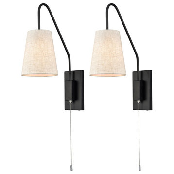 Flavia Modern Brass Wall Lamps Set of 2 Plug-In Wall Lights, Black