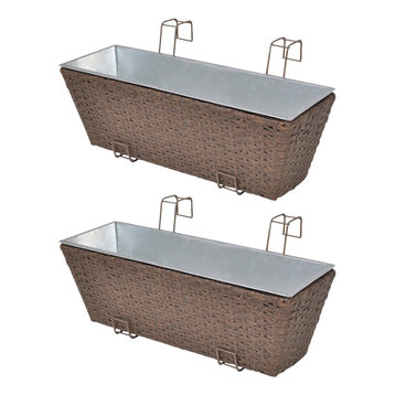 vidaXL Balcony Trapezoid Set of 2 Rattan Planters, Brown, 50 cm