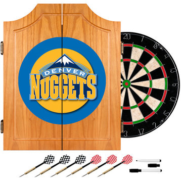 Dart Board Cabinet Set - Denver Nuggets Logo Dart Board